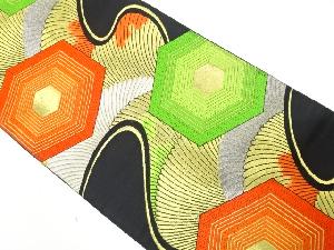 アンティーク　霞取りに菊・亀甲模様織り出し袋帯（着用可）